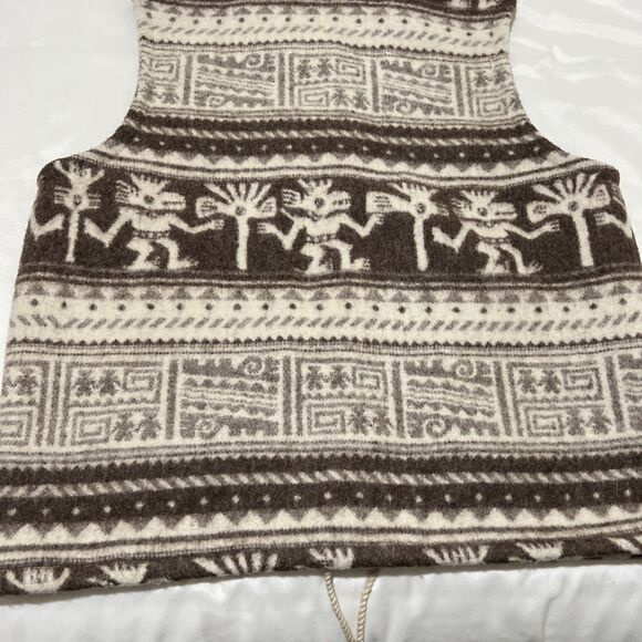 Wool Ecuador Hoodie Vest Aztec Southwestern Tribal Pockets XL MISSING BUTTON - Picture 9 of 11